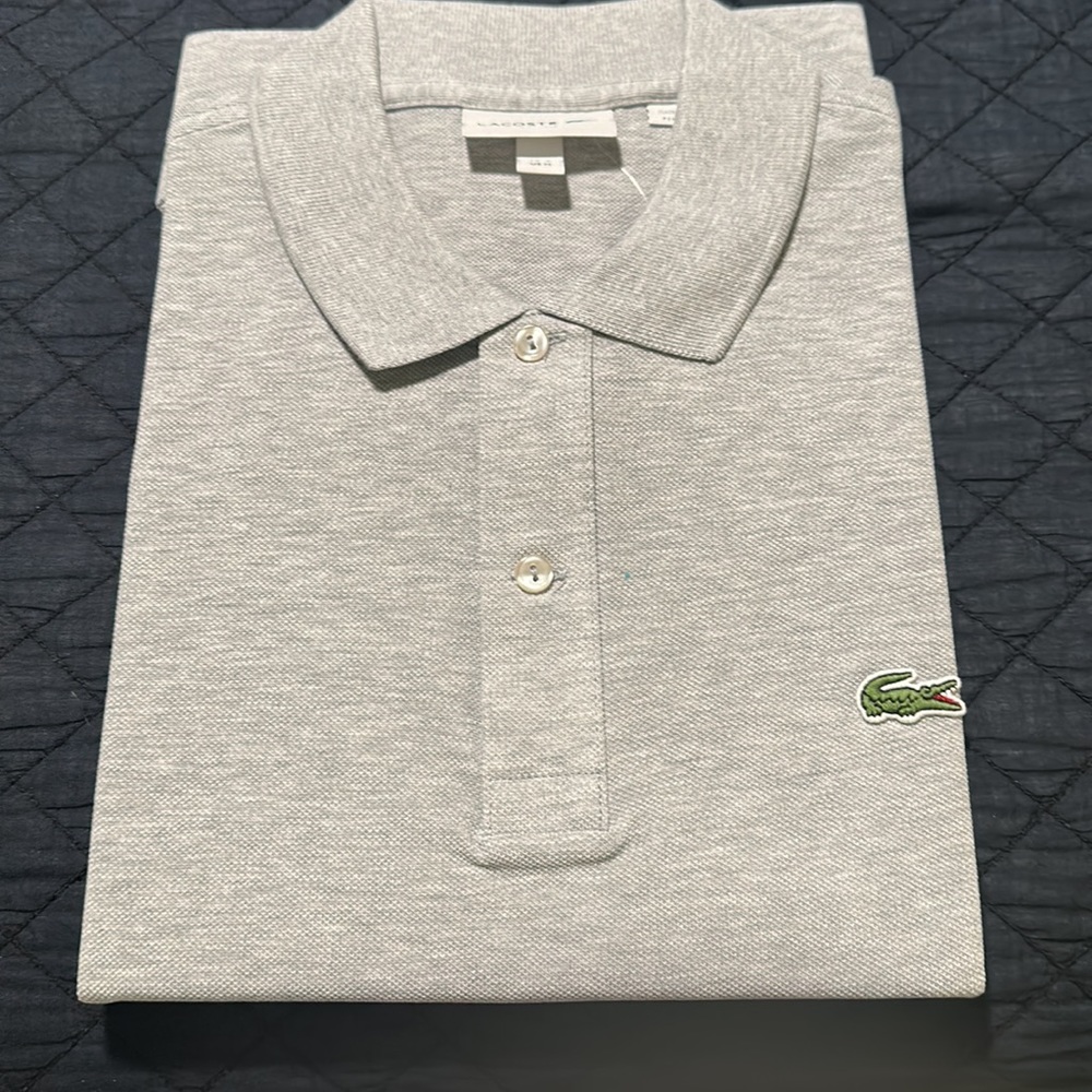 LACOSTE | slim fit polo in grey chine, size medium